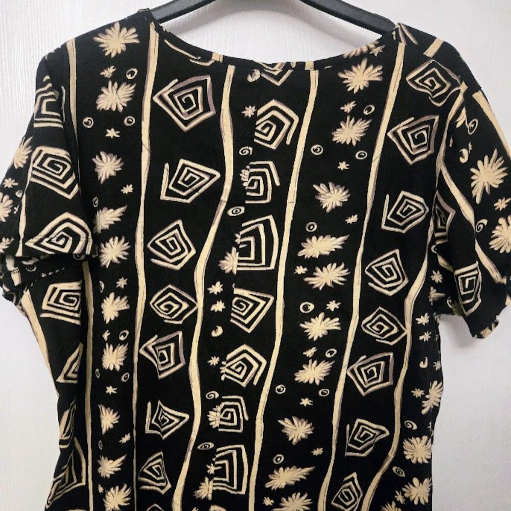 Coral Bay black and tan tribal pattern cotton S/S midi dress Size XL NWOT - Picture 6 of 6